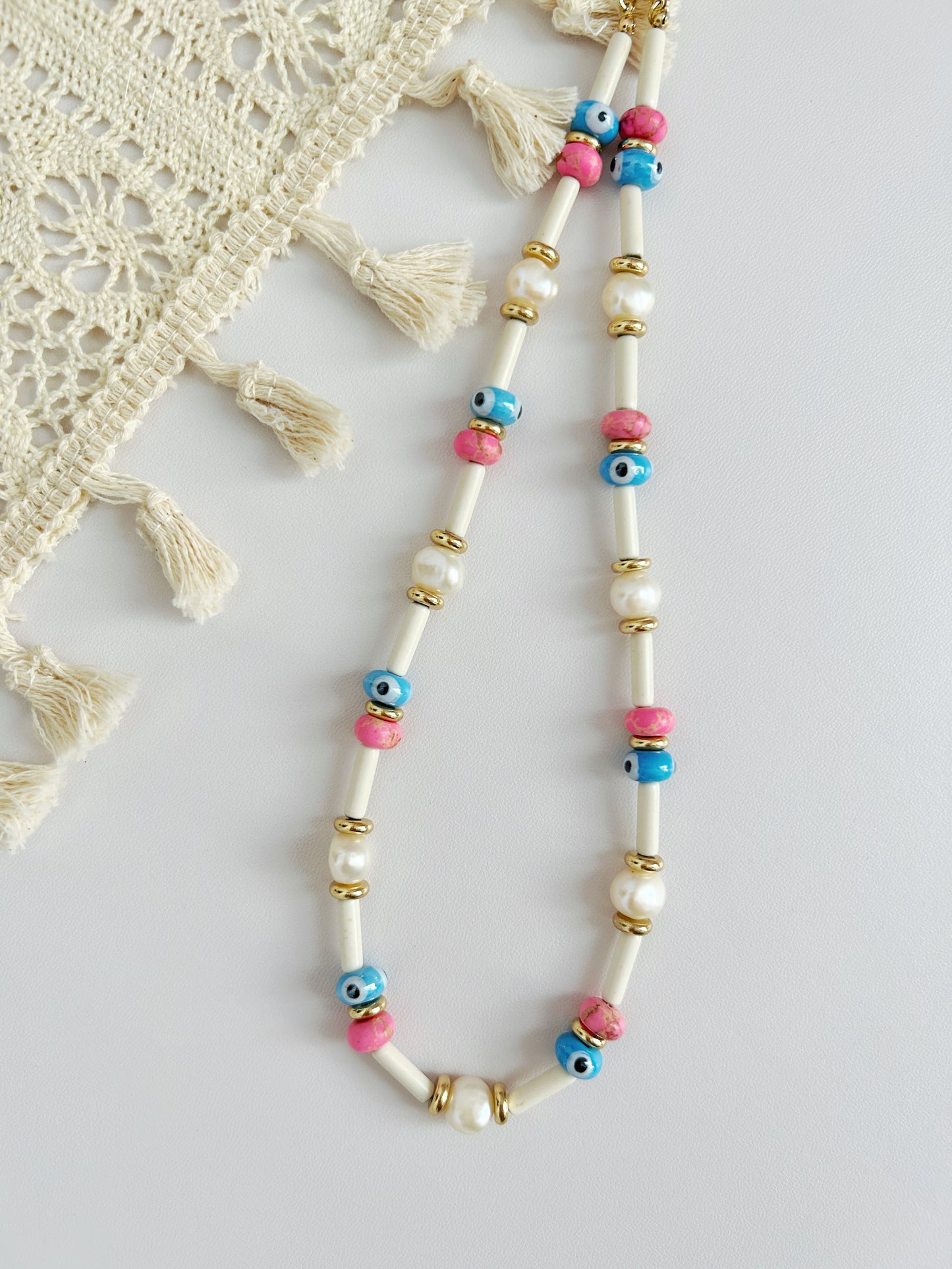 Beaded Pearl Pink Necklace